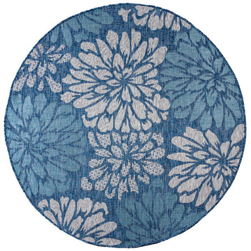 Zinnia Modern Floral Textured Weave Indoor/outdoor Round Rug